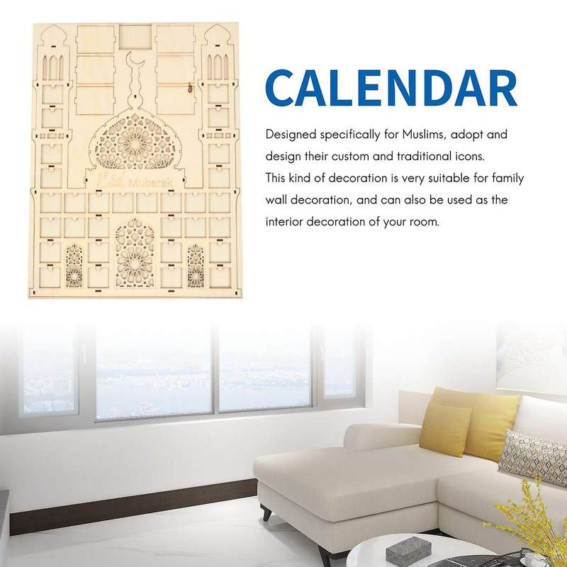 Eid Mubarak Countdown Calendar DIY Wood Ramadan Decoration Wooden Small Candy Gift Drawer Party Dec