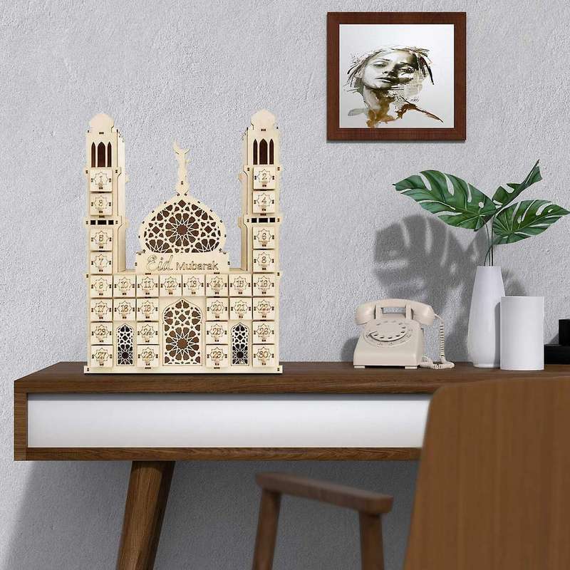 Eid Mubarak Countdown Calendar DIY Wood Ramadan Decoration Wooden Small Candy Gift Drawer Party Dec