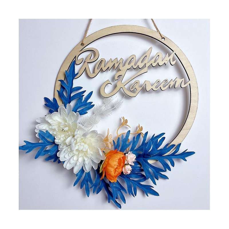 Eid Ramadan Kareem Wreaths for Front Door, 10 Inches Artificial Small White Flowers Spring Hanging