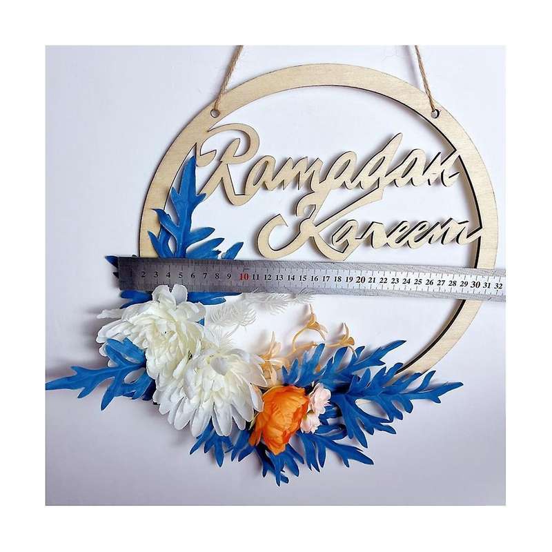 Eid Ramadan Kareem Wreaths for Front Door, 10 Inches Artificial Small White Flowers Spring Hanging