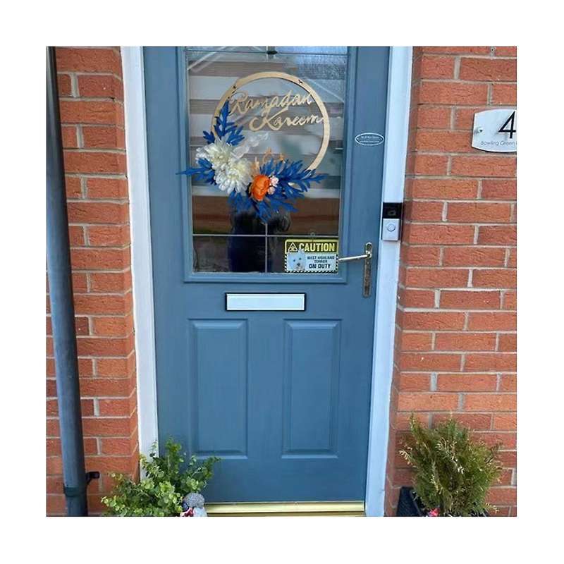 Eid Ramadan Kareem Wreaths for Front Door, 10 Inches Artificial Small White Flowers Spring Hanging