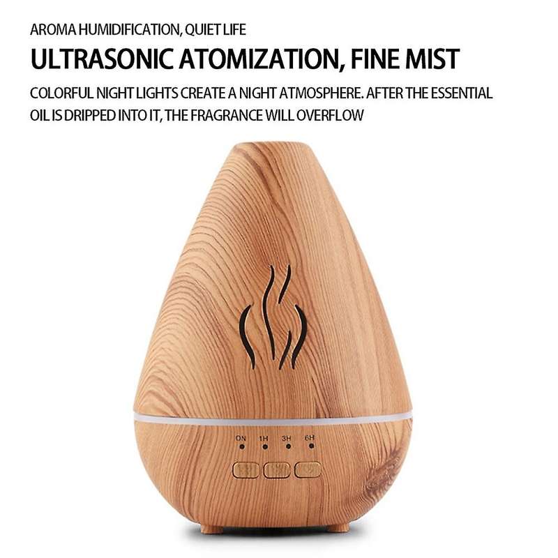 Electric Air Humidifier, Wood Grain Aroma Diffuser, Mini Sprayer with USB, LED Light