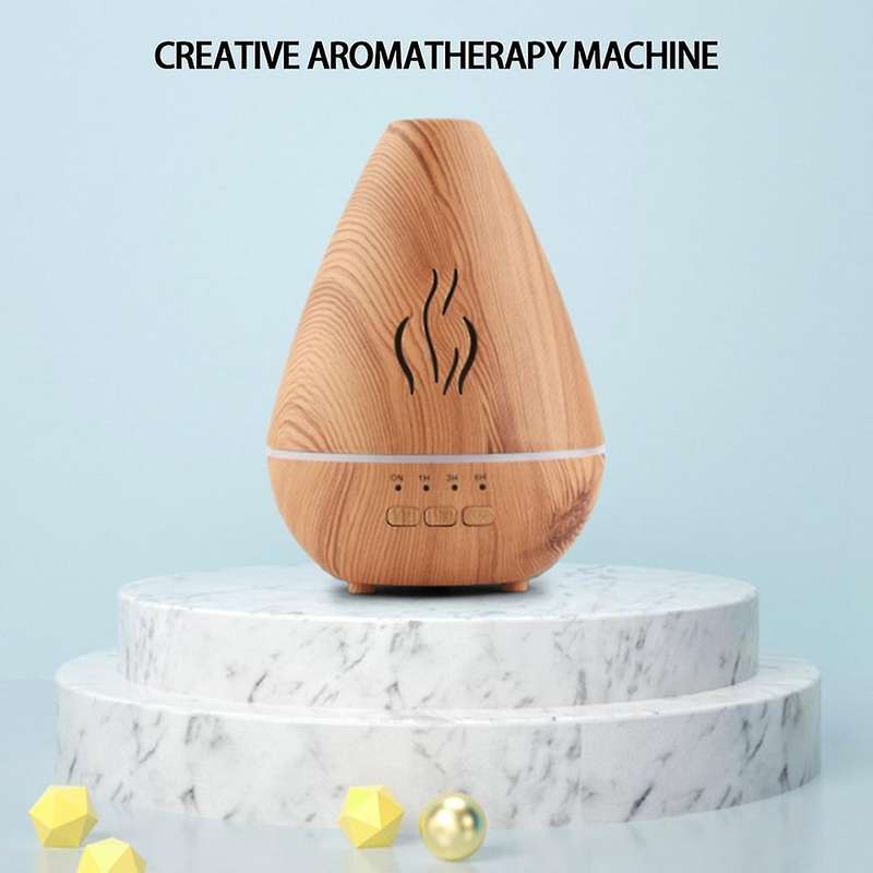 Electric Air Humidifier, Wood Grain Aroma Diffuser, Mini Sprayer with USB, LED Light