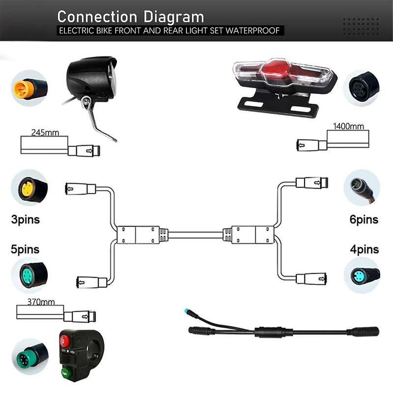 Electric Bike 36v-48v Front Light Rear Light Turn Signal Brake Light Dk15 Turn Horn Switch Ebike Acc