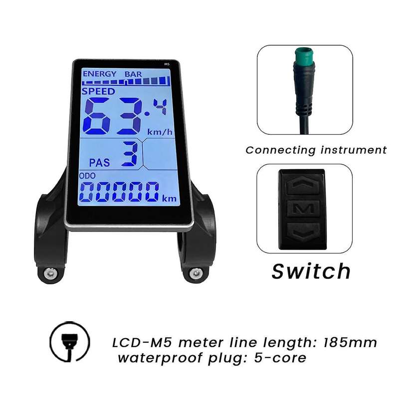 Electric Bike LCD Meter 5 Pin 24V 36V 48V 60V Universal Electric Scooter M5 LCD Panel Screen Waterpr