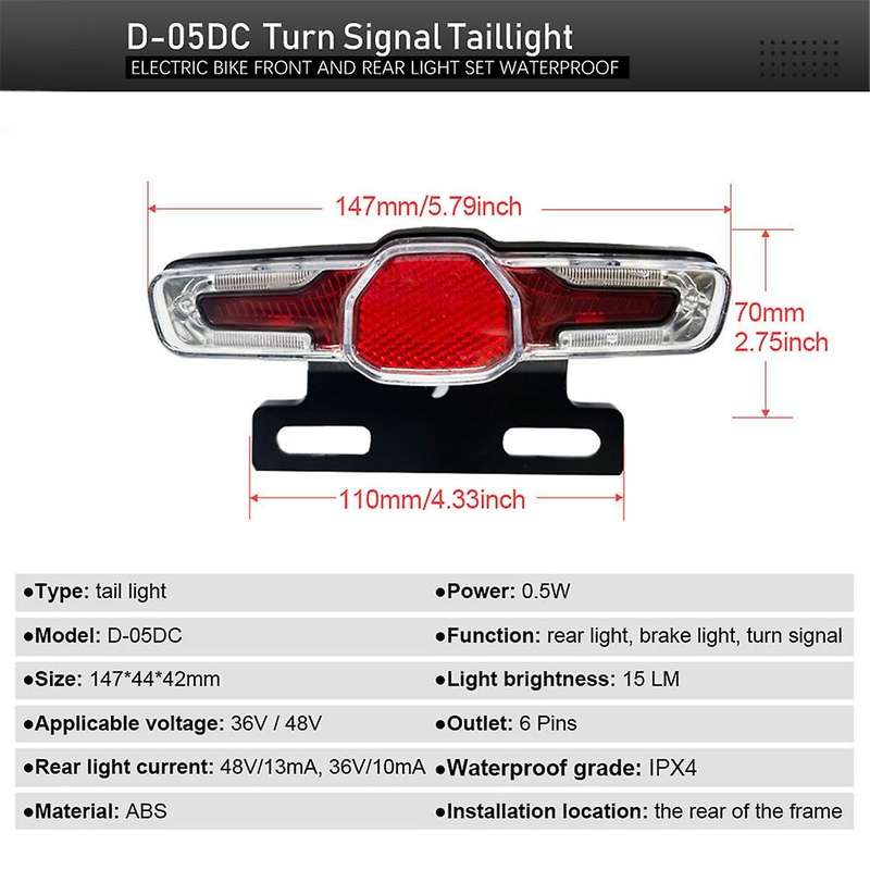 Electric Bike Headlight and Rear Light Set Waterproof Dk336 Turn Horn Switch for 8pin 9pin Controlle