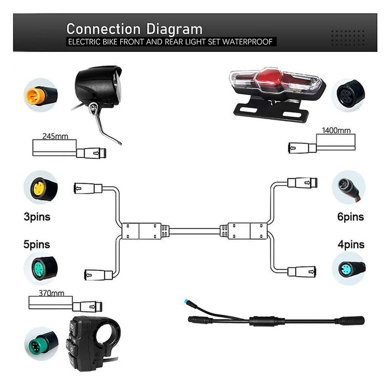Electric Bike Headlight and Rear Light Set Waterproof Dk336 Turn Horn Switch for 8pin 9pin Controlle
