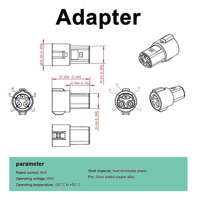 Electric Car Charging Connector Sae J1772 Type 1 to Evse Ev Charger Adapter for Model /3/s