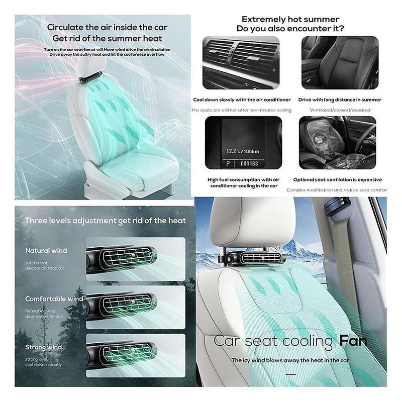 Electric Car Fans for Rear Seat Passenger Portable Headrest Backseat Car Fan with Three Speed Regula