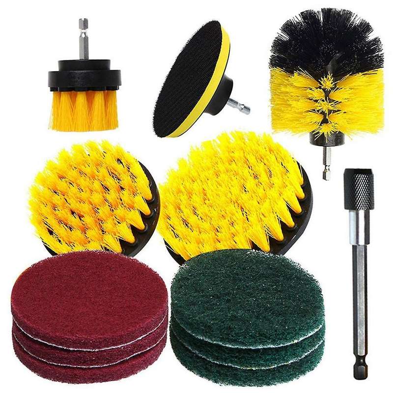 Electric Cleaning Brush Yellow 12-piece Brush Head Set Floor and Wall Cleaning and Polishing