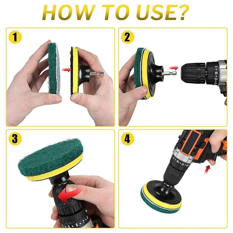 Electric Cleaning Brush Yellow 12-piece Brush Head Set Floor and Wall Cleaning and Polishing