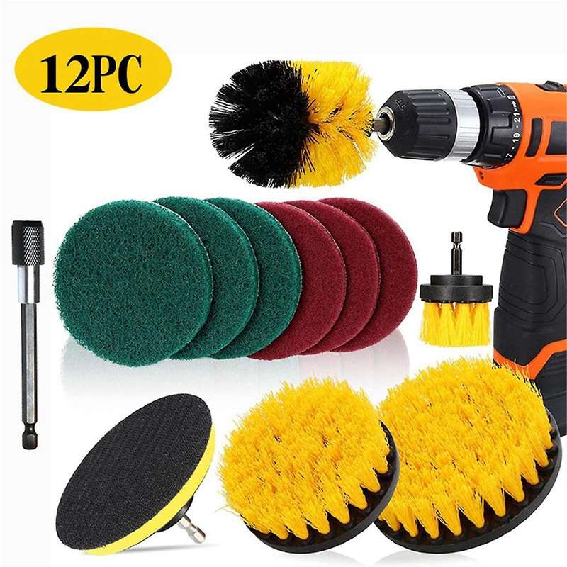 Electric Cleaning Brush Yellow 12-piece Brush Head Set Floor and Wall Cleaning and Polishing