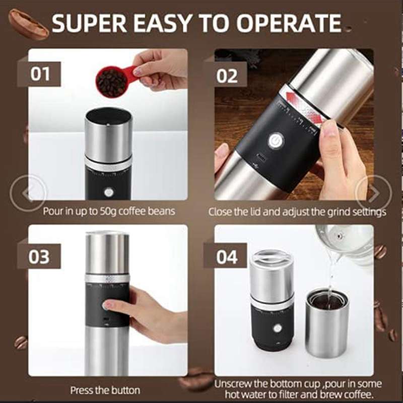 Electric Coffee Grinders Portable Small Personal Coffee Maker with Grinder Mini Travel Rechargeable