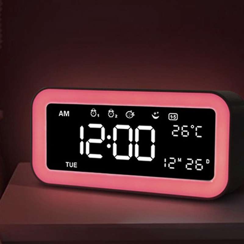Electric Desktop Table Clock Electronic Alarm Digital LED Desk Clock,Multicolored Atmosphere Light A