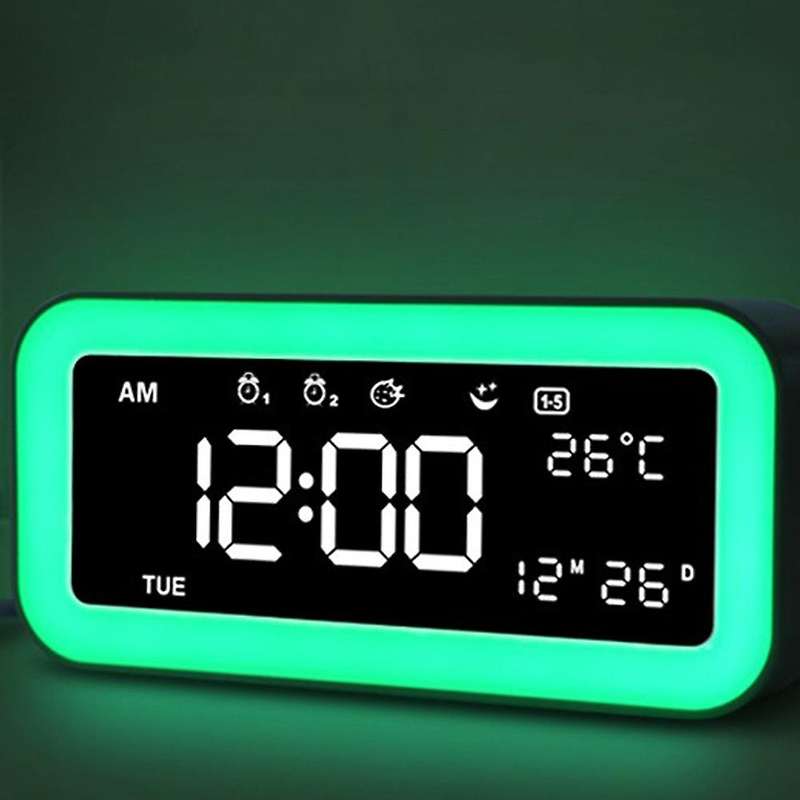 Electric Desktop Table Clock Electronic Alarm Digital LED Desk Clock,Multicolored Atmosphere Light A