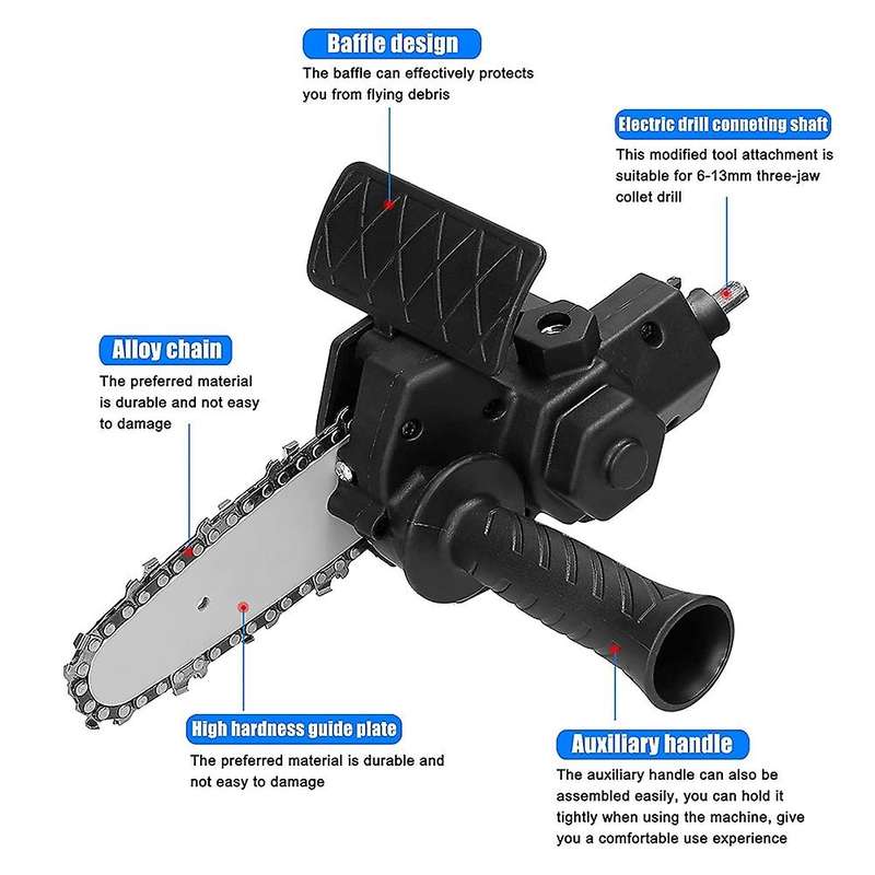 Electric Drill Converter Into Electric Saw with 4 Inch Chain Mini Handheld Chain Saw Conversion Bra