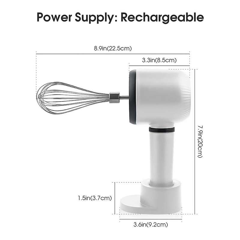 Electric Hand Mixer,Wireless Portable Hand Whisk with Rechargeable 3 Speeds and 2 Whisk for Baking W