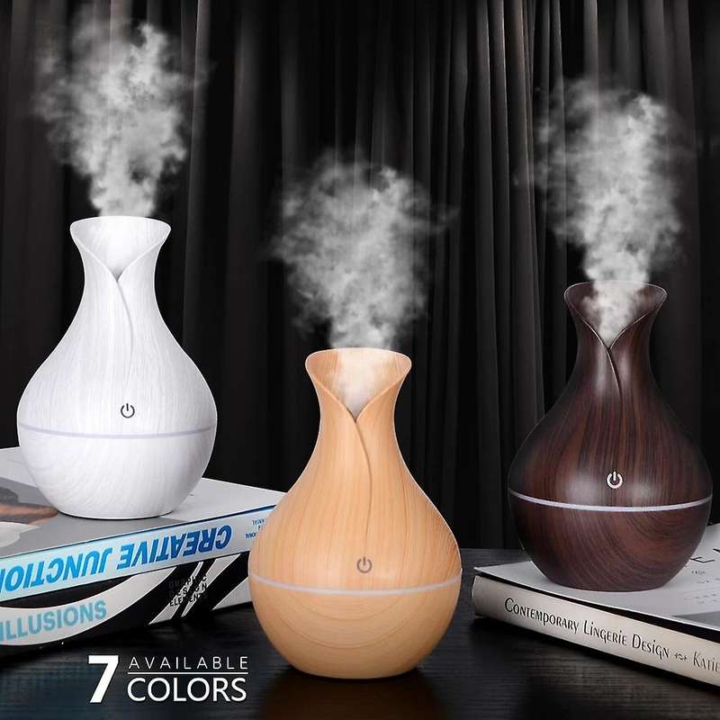 Electric Humidifier Essential Oil Diffuser Ultrasonic 130Ml Wood Grain Humidifier USB Mist Maker LED