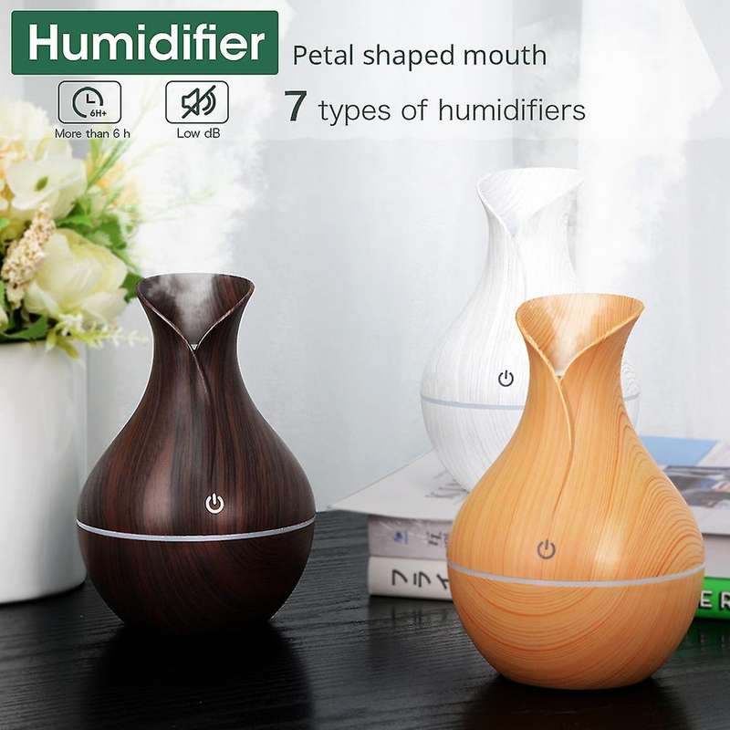 Electric Humidifier Essential Oil Diffuser Ultrasonic 130Ml Wood Grain Humidifier USB Mist Maker LED