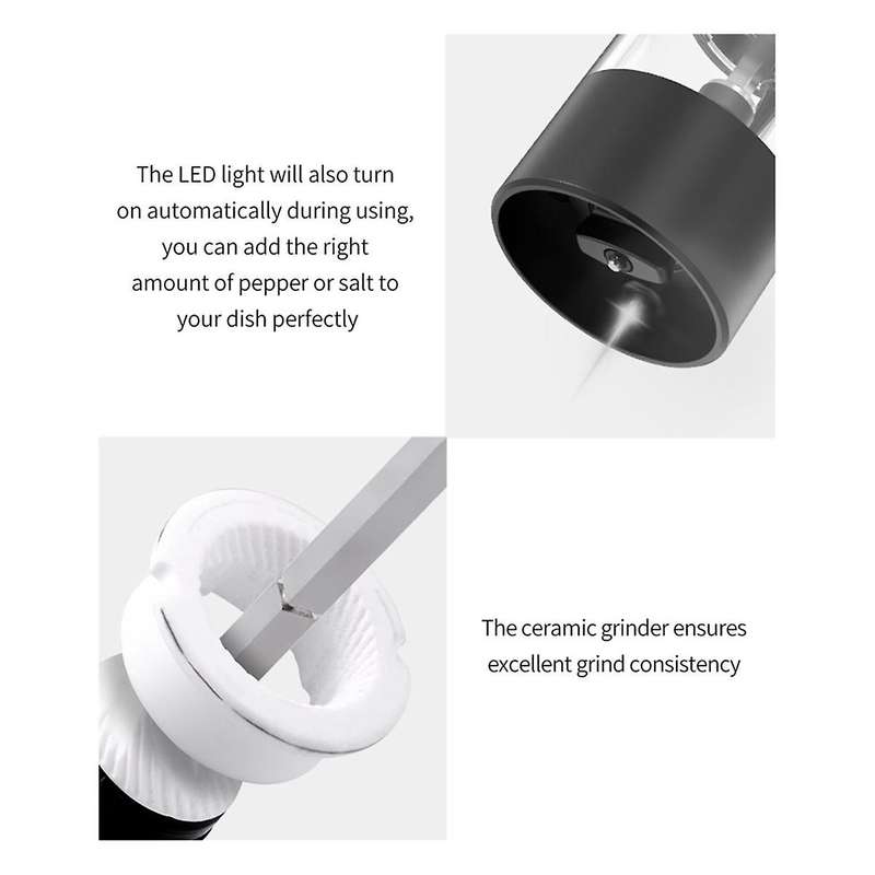 Electric Pepper Grinder Stainless Steel Salt and Pepper Grinder USB Rechargeable Adjustable Coarsene