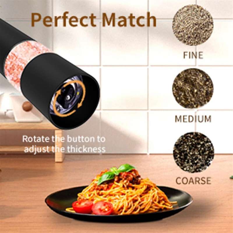 Electric Salt and Pepper Grinder Set Automatic Salt Pepper Mill Grinder Adjustable Coarseness Batte