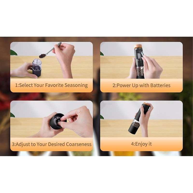 Electric Salt and Pepper Grinder Set Automatic Salt Pepper Mill Grinder Adjustable Coarseness Batte
