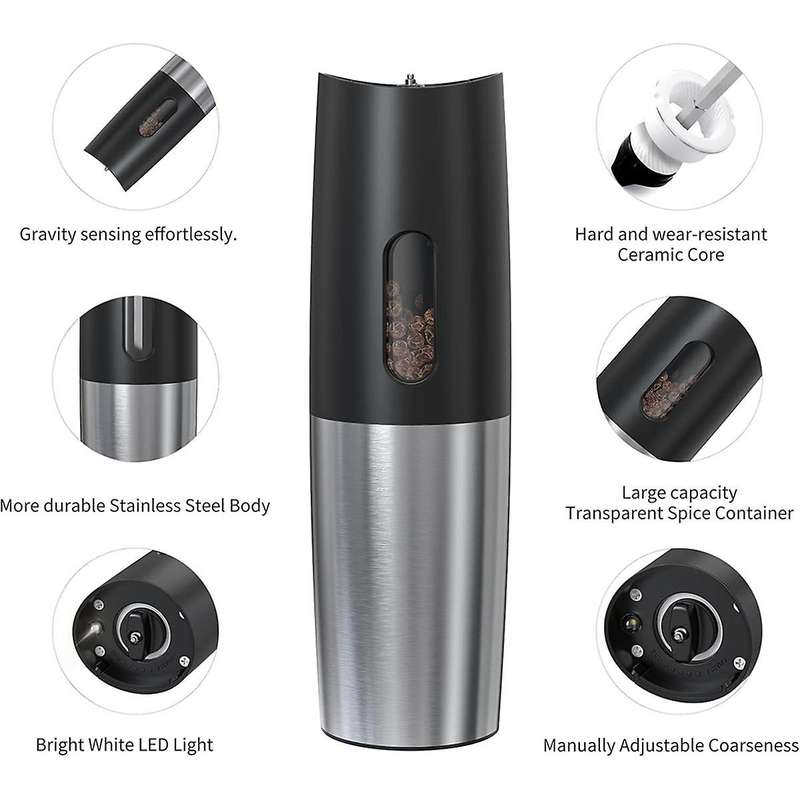 Electric Salt and Pepper Grinder Set - Usb Rechargeable Automatic Pepper Mill Grinder-adjustable Coa