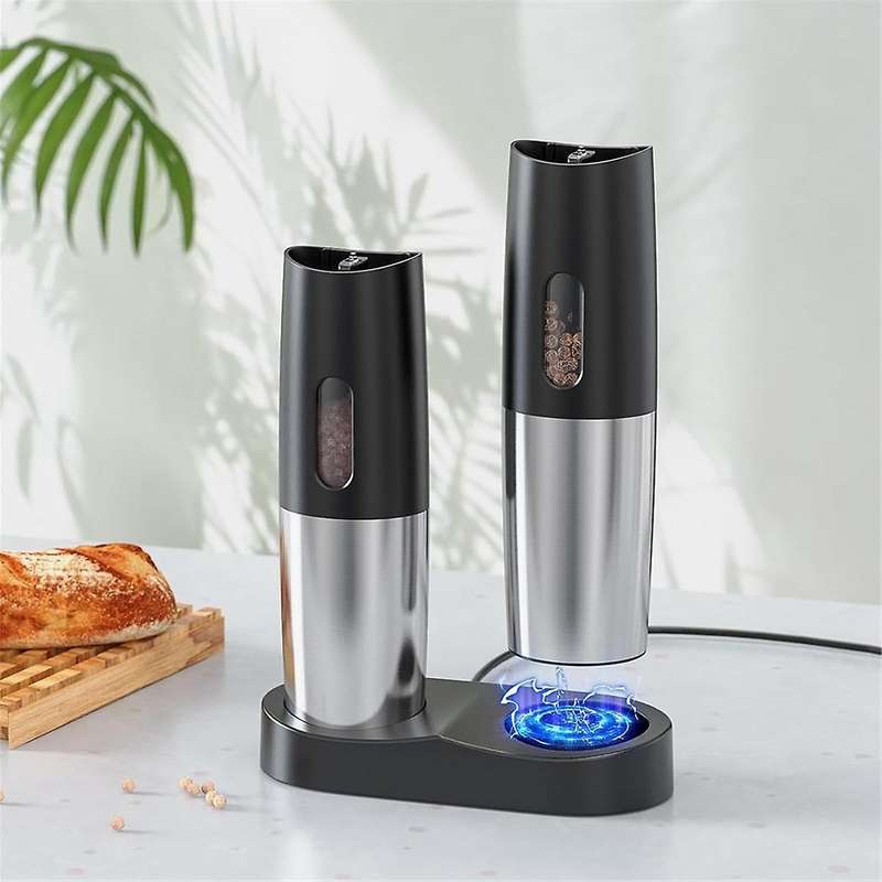 Electric Salt and Pepper Grinder Set - Usb Rechargeable Automatic Pepper Mill Grinder-adjustable Coa