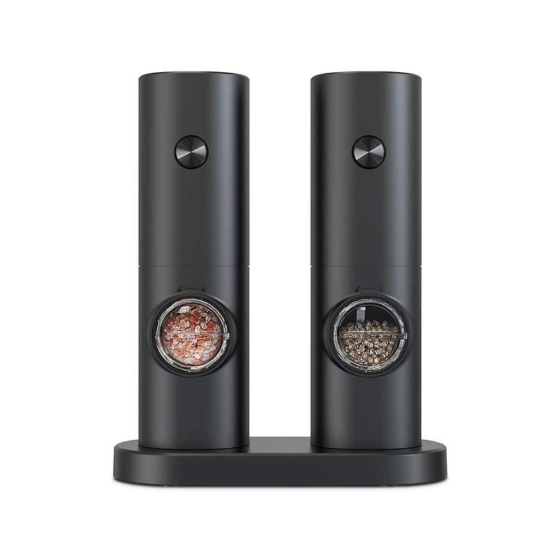 Electric Salt and Pepper Mill Set, Battery Operated Black Pepper Mill with Base, 5 Coarse Levels, A