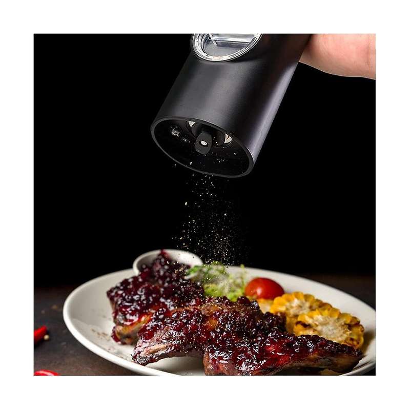 Electric Salt and Pepper Mill Set, Battery Operated Black Pepper Mill with Base, 5 Coarse Levels, A