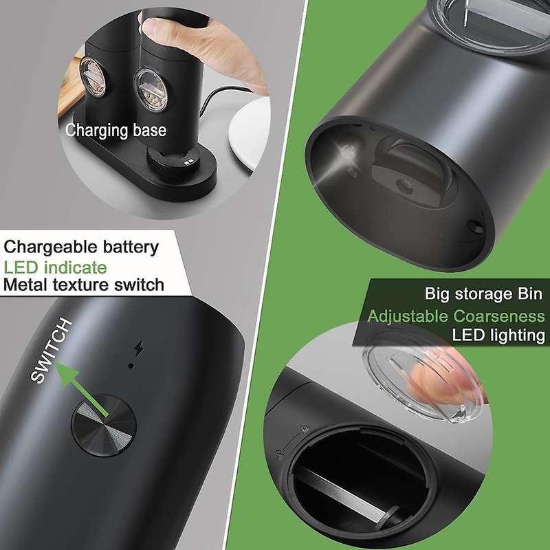 Electric Salt and Pepper Grinder Set with Usb Rechargeable, Adjustable Coarseness Electronic Pepper