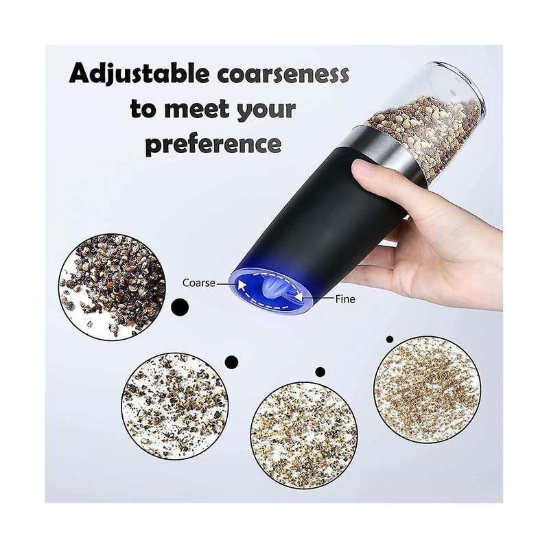 Electric Salt and Pepper Mill Set, Automatic Gravity Sensor Spice Mills, Salt Mill with Led Light