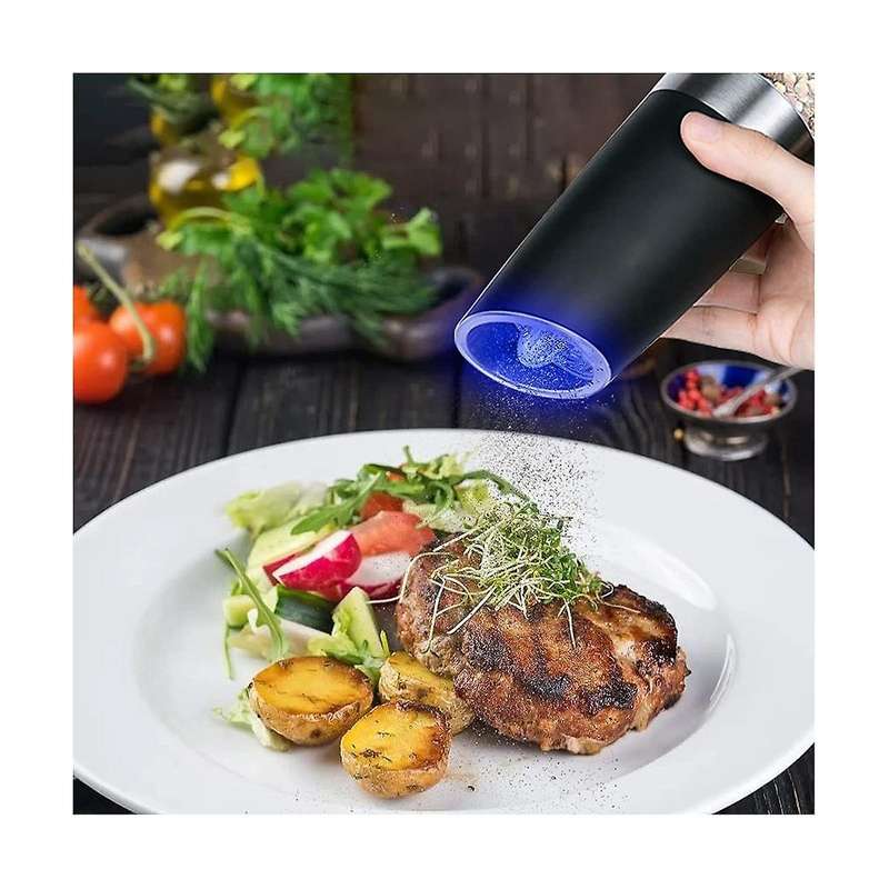 Electric Salt and Pepper Mill Set, Automatic Gravity Sensor Spice Mills, Salt Mill with Led Light