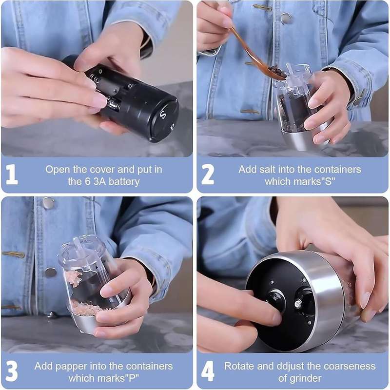 Electric Salt and Pepper Grinder Set, Refillable 2 In 1 Electric Salt and Pepper Grinder with Adjust