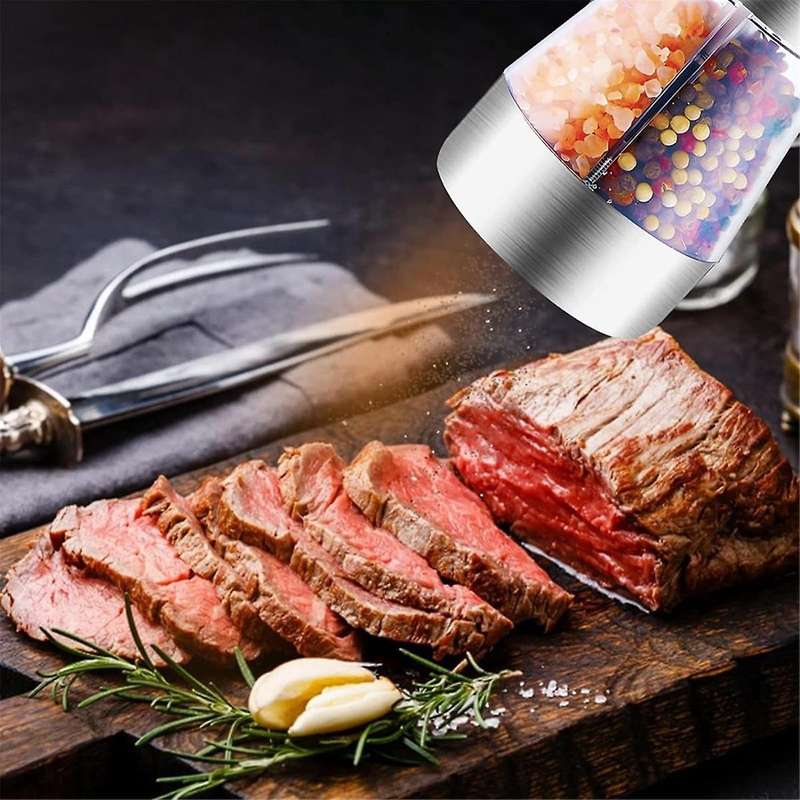 Electric Salt and Pepper Grinder Set, Refillable 2 In 1 Electric Salt and Pepper Grinder with Adjust