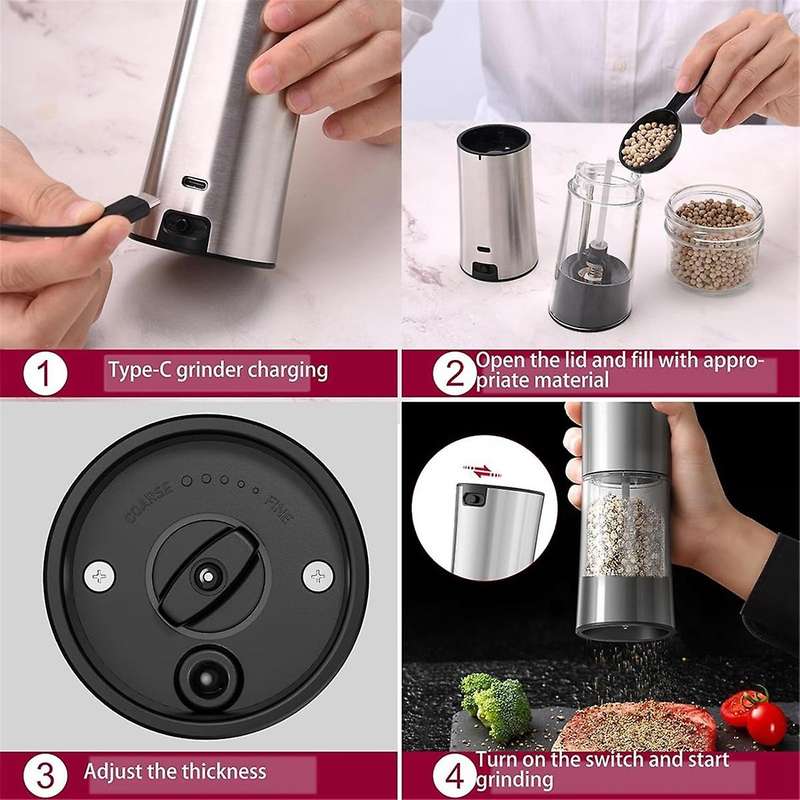 Electric Salt and Pepper Grinder Set with Usb Rechargeable ,electric Pepper Mill Set Automatic Induc