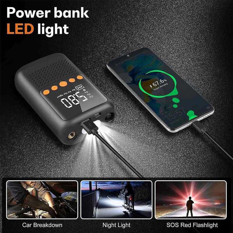 Electric Tire Inflator Portable Air Compressor - Cordless Air Pump Tires - Bicycle Pump with Air Pre