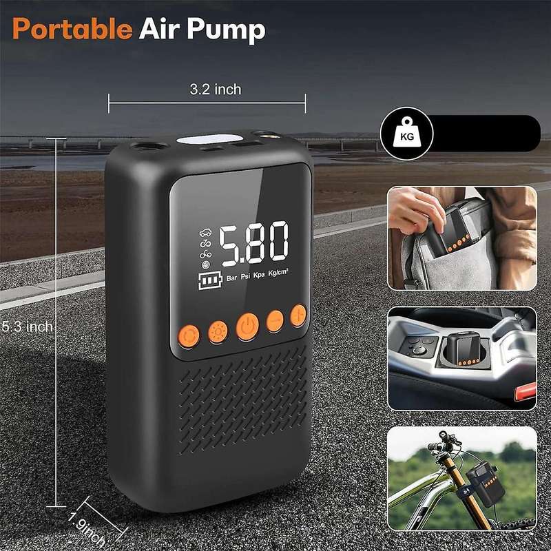 Electric Tire Inflator Portable Air Compressor - Cordless Air Pump Tires - Bicycle Pump with Air Pre