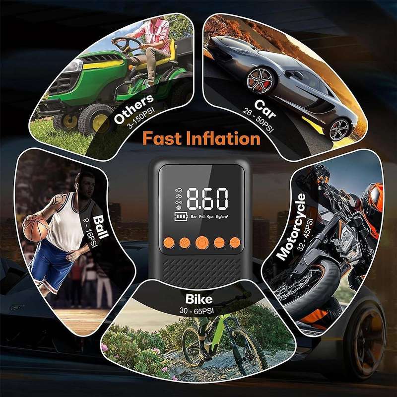 Electric Tire Inflator Portable Air Compressor - Cordless Air Pump Tires - Bicycle Pump with Air Pre