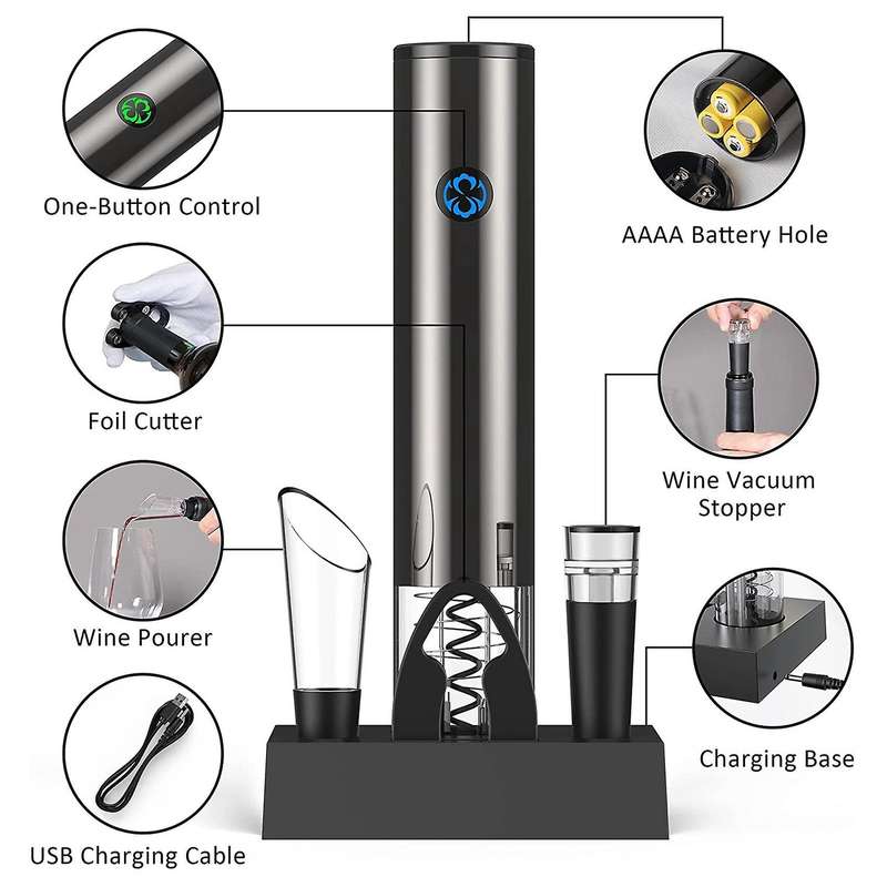 Electric Wine Opener 6 in 1 Set, Automatic Electronic Wine Bottle Rechargeable Opener,Wine Opener wi