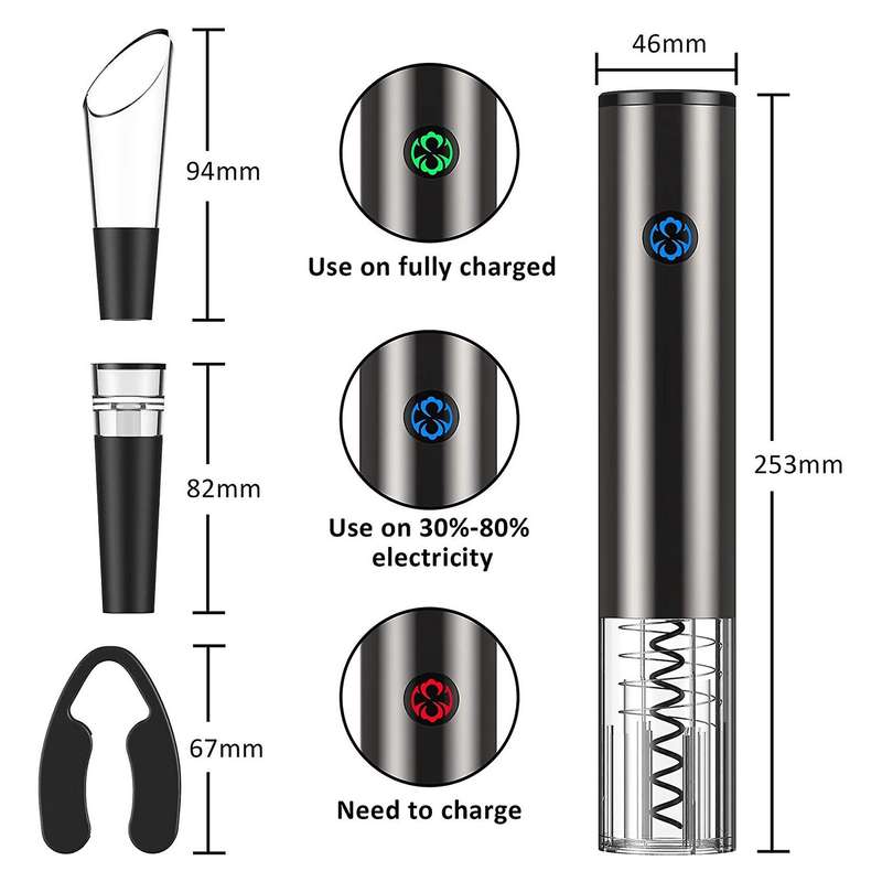 Electric Wine Opener 6 in 1 Set, Automatic Electronic Wine Bottle Rechargeable Opener,Wine Opener wi