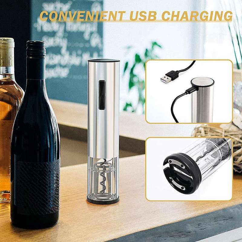 Electric Wine Corkscrew with Reusable Stainless Steel Cordless Electric Wine Corkscrew Set with Char