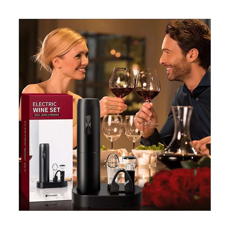 Electric Wine Opener Set with Charging Base Automatic Corkscrew with Aerator Pourer and Foil Cutter