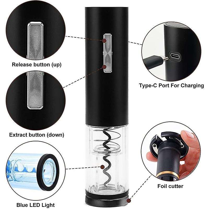 Electric Wine Opener, Type-C Charging Wine Corkscrew Bottle Opener with Foil Cutter, Wine Openers wi