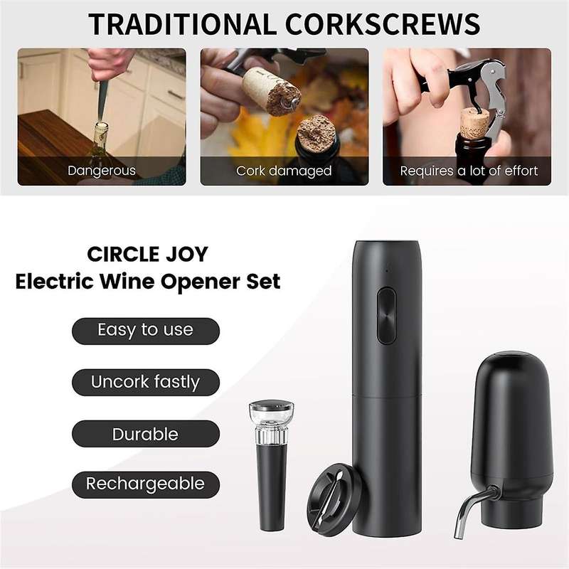 Electric Wine Opener Set 4-In-1 Wine Set with Rechargeable Wine Opener, Rechargeable Wine Aerator Po