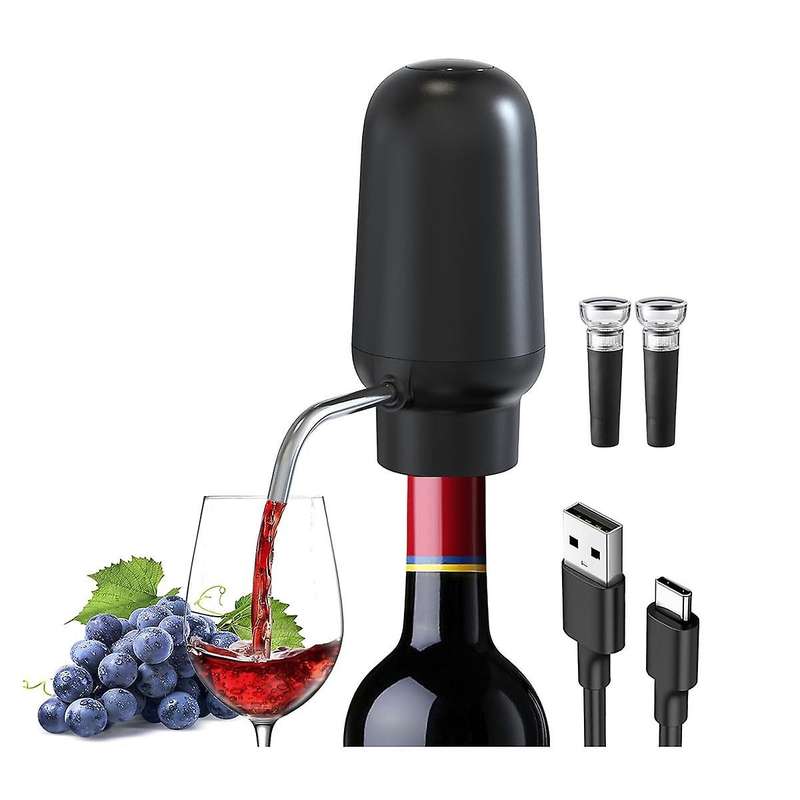 Electric Wine Pourer, Rechargeable Wine Aerator with 2 Wine Stoppers, Portable 1-button Automatic Wi