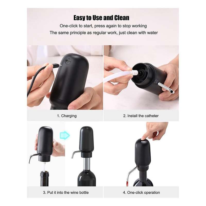 Electric Wine Pourer, Rechargeable Wine Aerator with 2 Wine Stoppers, Portable 1-button Automatic Wi