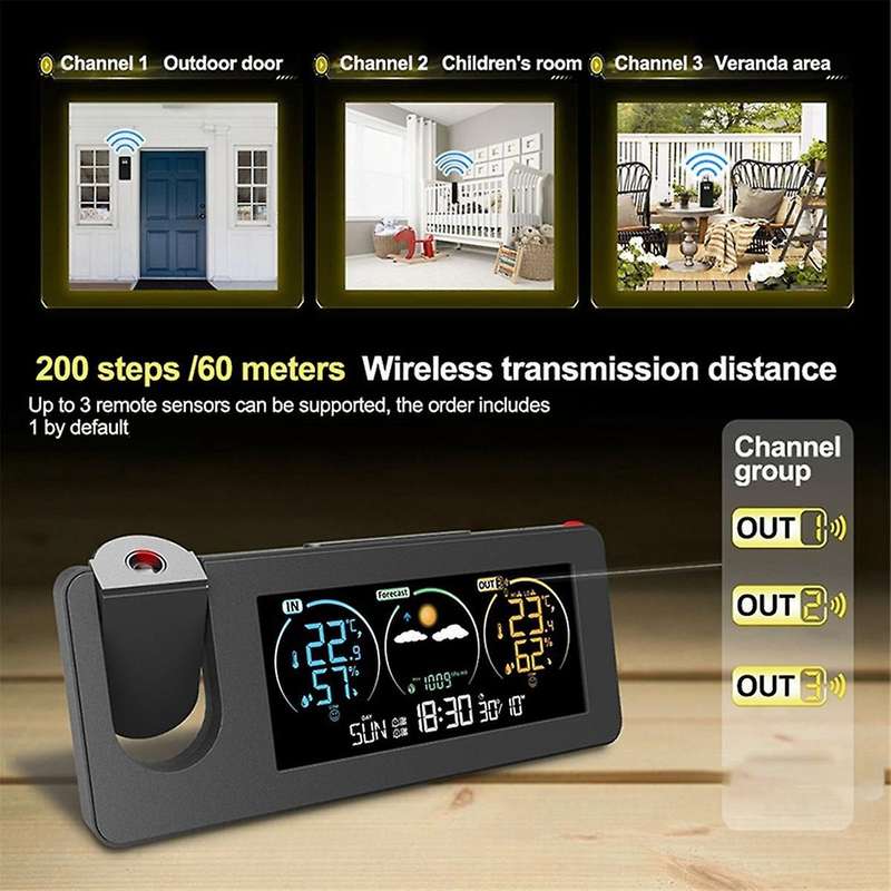 Electronic Projection Weather Station Thermometer Outdoor/indoor Weather Forecast Temperature and Hu