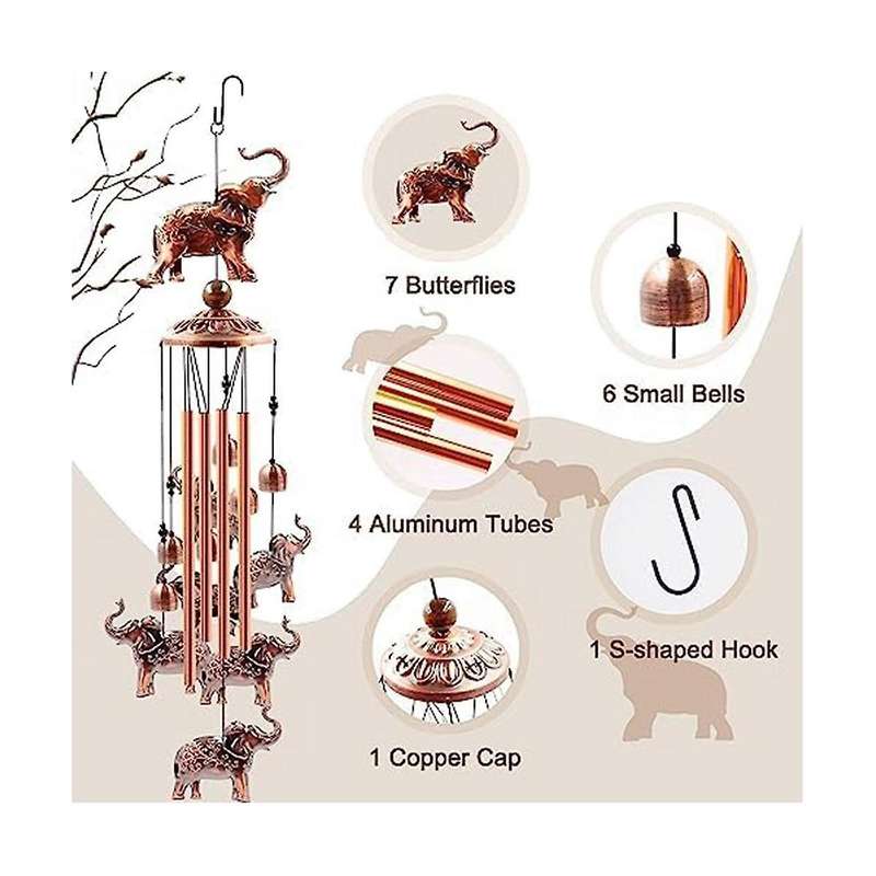 Elephant Chimes for Elephant Windchimes Decoration Garden Decor,4 Aluminum Tube Windchime with S Hoo