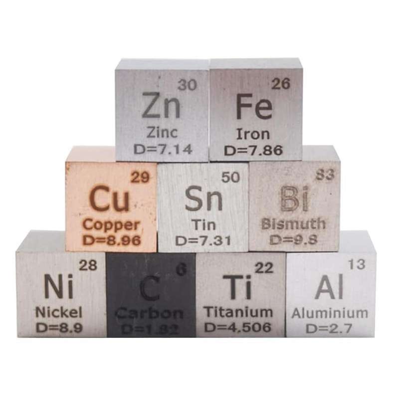 Elements Square Set 9pcs 0.39 Inch Density Square 10mm Up to 99.99% Purity for Periodic Table Teach